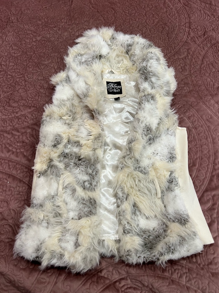 Blanc Noir Faux Fur Vest In Cream And Gray Tones